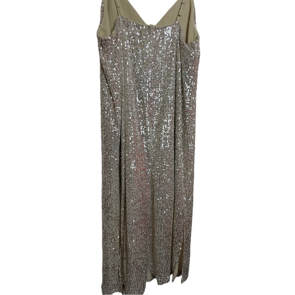 Ces Femme Champagne Sparkle Sequin Spaghetti Strap Midi Slip Dress - Picture 3 of 11